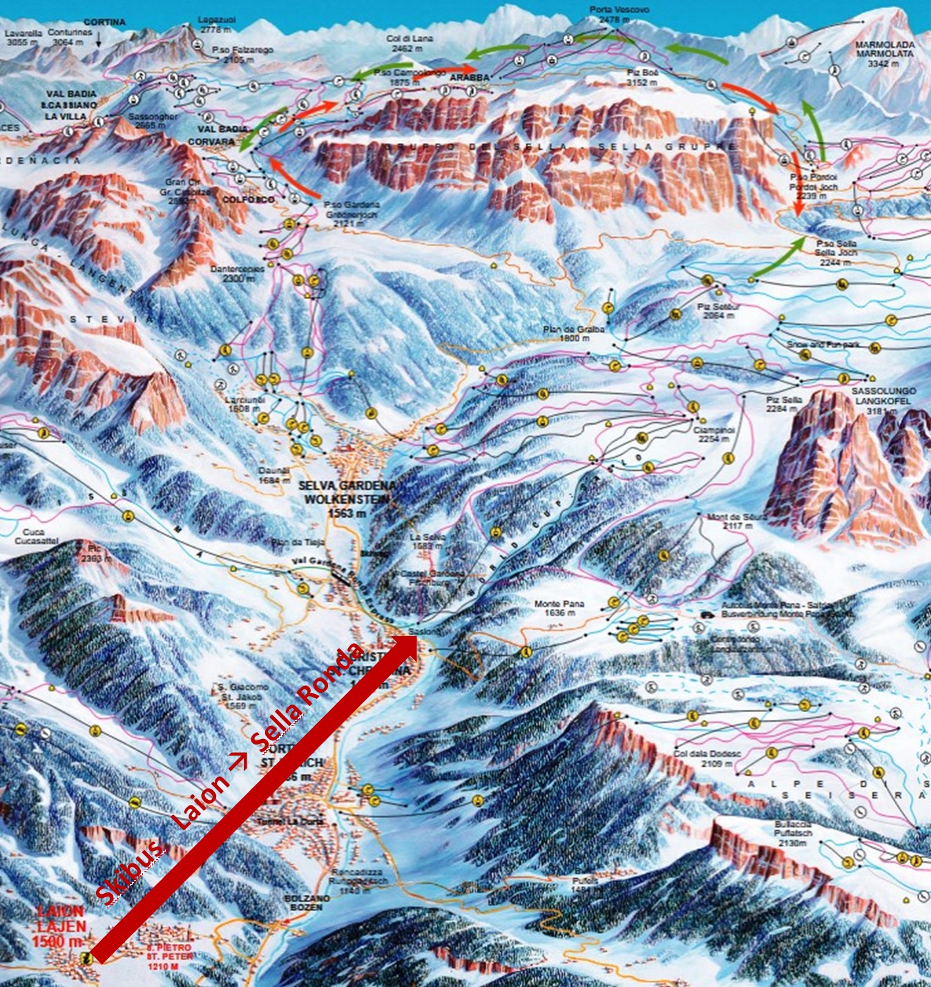 Skibus_Laion_Sella Ronda_Map - Tschutscherhof in Lajen Grödnertal